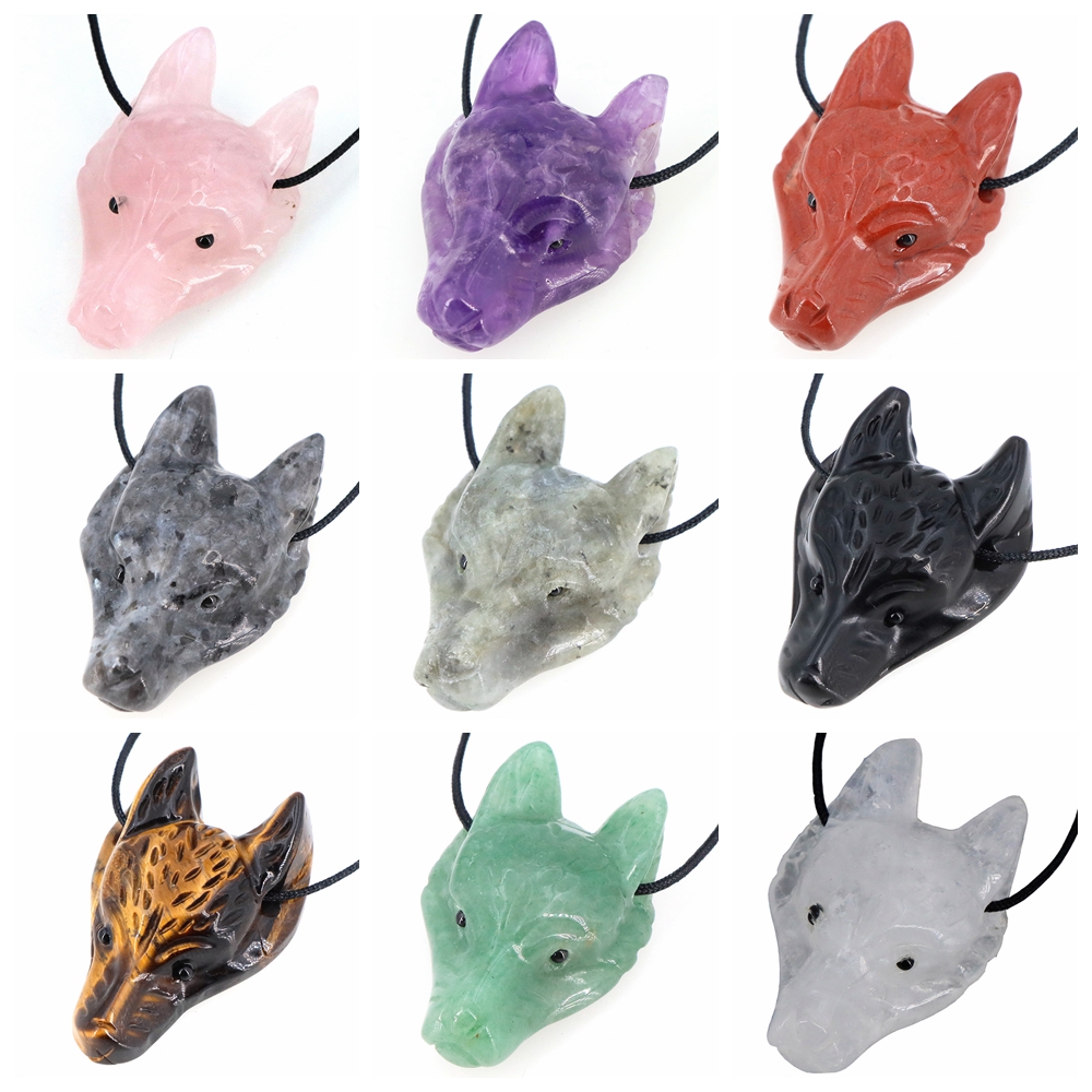 40mm Wolf Head Stone Pendant N - Jewelry Making Gemstones review and price